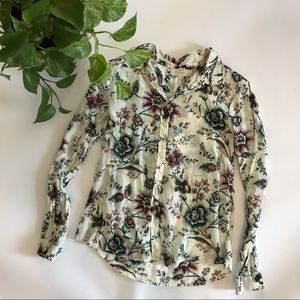 Floral Sheer Button-Up Cotton + Silk Loft Shirt